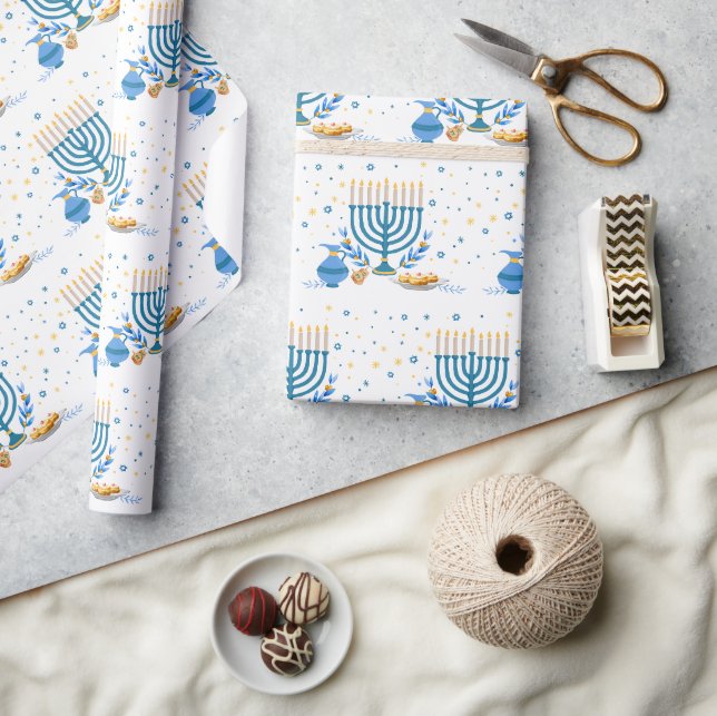 Papier Cadeau Aquarelle Hanoukka Holiday (Artisanat)