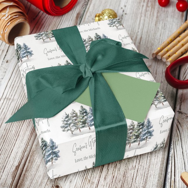 Papier Cadeau Aquarelle hiver Pine Arbres sur mesure (Christmas holiday custom wrapping paper roll. )