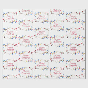 Papier Cadeau Aquarelle Holly Berry Joyeux Enveloppement de Noël