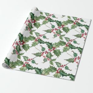 Papier Cadeau Aquarelle Holly et Berries rouges