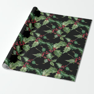 Papier Cadeau Aquarelle Holly et Berries rouges Changement de co