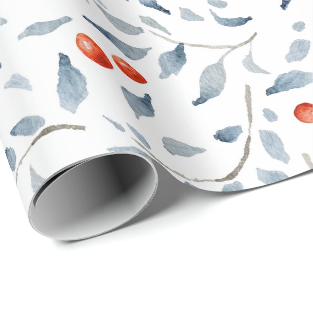 Papier Cadeau Aquarelle Holly Feuilles Joyeux Noël (Coin rond)