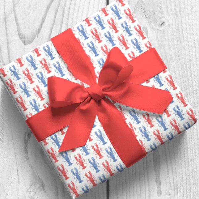 Papier Cadeau Aquarelle Homards rouges et bleus (Créateur téléchargé)