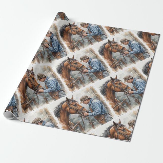 Papier Cadeau Aquarelle Horse Farrier Shoe (Déroulé)