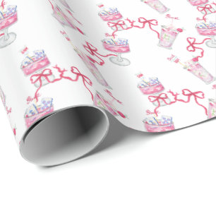 Papier Cadeau Aquarelle Hot Pink Mahjong Cocktails