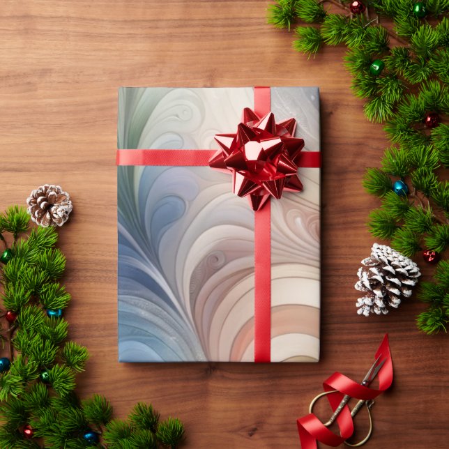 Papier Cadeau Aquarelle Imaginaire Floral Pastel Bleu & Crème (Cadeau de vacances)