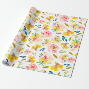 Papier Cadeau Aquarelle jaune et rose chaude Florale