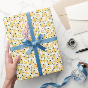 Papier Cadeau Aquarelle Jaune Fleur Jardin Papier d'enveloppemen