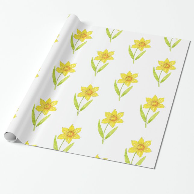 Papier Cadeau Aquarelle jonquille 2 Motif (Déroulé)