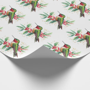 Papier Cadeau Aquarelle Joyeux colibri de Noël