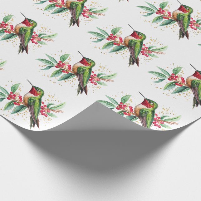 Papier Cadeau Aquarelle Joyeux colibri de Noël (Coin)