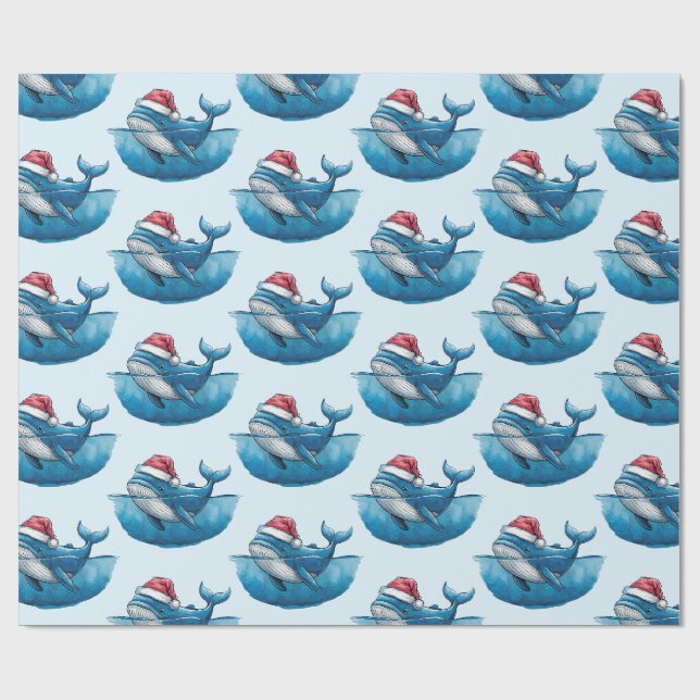 Papier Cadeau Aquarelle Joyeux dessin de baleine de Noël (Plat)