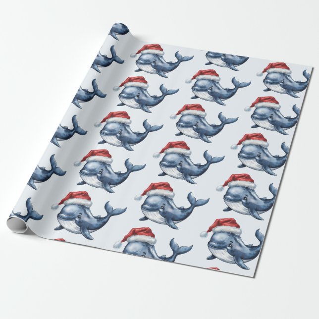 Papier Cadeau Aquarelle Joyeux dessin de baleine de Noël (Déroulé)