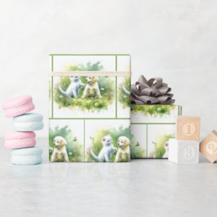 Papier Cadeau Aquarelle Kitten et Chiot