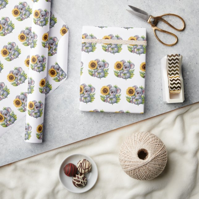 Papier Cadeau Aquarelle Koloa Ours avec tournesol (Artisanat)