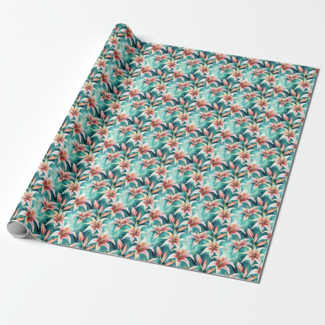 Papier Cadeau Aquarelle Lily Flower Enveloppe cadeau (Déroulé)