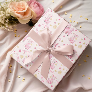 Papier Cadeau Aquarelle Llama rose XOXO