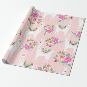 Papier Cadeau Aquarelle Llama sur Coral rose