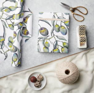 Papier Cadeau Aquarelle magique à branche d'olivier peinte à la 