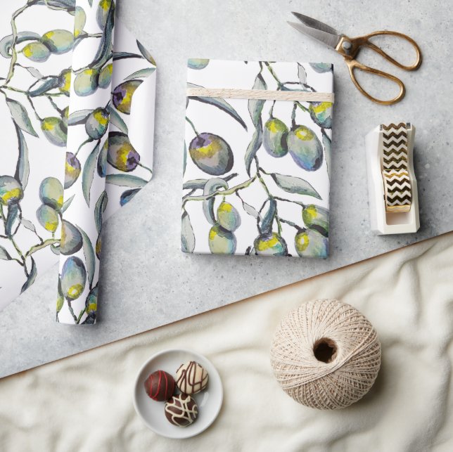 Papier Cadeau Aquarelle magique à branche d'olivier peinte à la  (Artisanat)