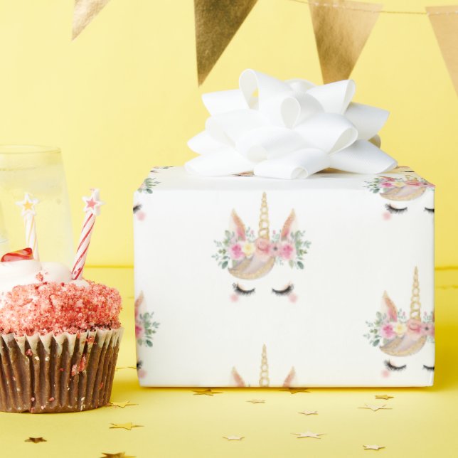 Papier Cadeau Aquarelle Magique Unicorn Visage Anniversaire (Fête d'anniversaire)