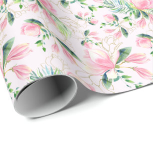 Papier cadeau aquarelle Magnolia rose élégant