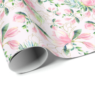 Papier cadeau aquarelle Magnolia rose élégant
