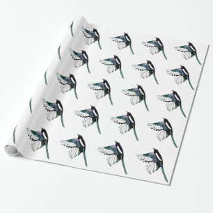 Papier Cadeau Aquarelle Magpie Bird dans Vol Nature Art