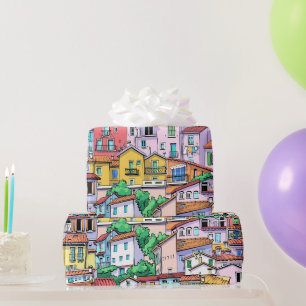 Papier Cadeau Aquarelle Maisons Maisons Immobilier