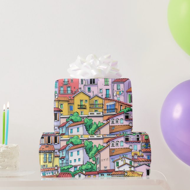 Papier Cadeau Aquarelle Maisons Maisons Immobilier (Cadeaux de fête)
