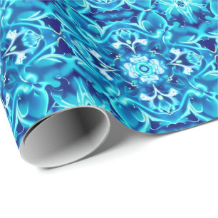 Papier Cadeau Aquarelle Mandala Flower dans les tons bleu Indigo