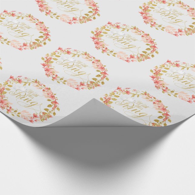 Papier Cadeau Aquarelle mariage couronne florale avec cette bagu (Coin)