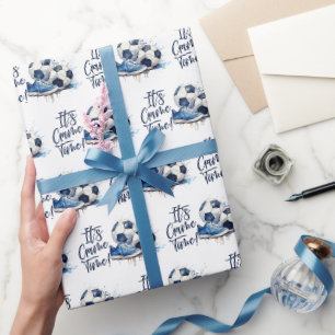 Papier Cadeau Aquarelle marine Blue Soccer Kids