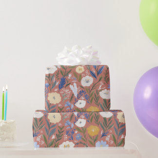 Papier Cadeau Aquarelle marron botanique florale vintage
