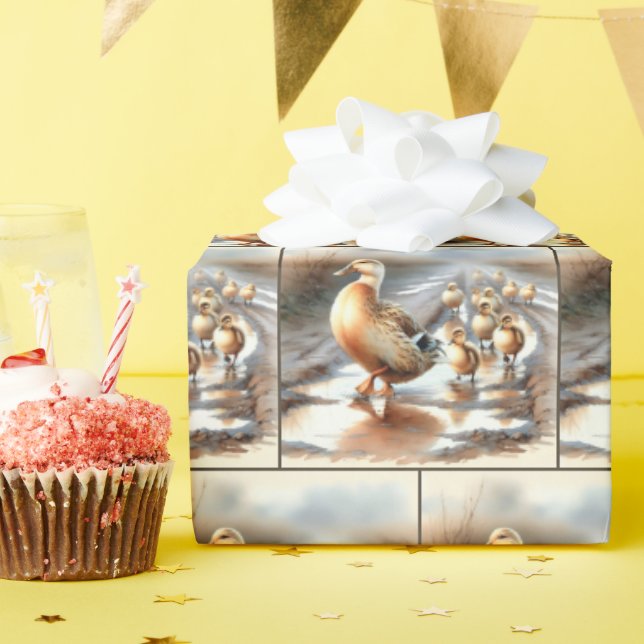 Papier Cadeau Aquarelle Mère Canard Avec Collier (Fête d'anniversaire)