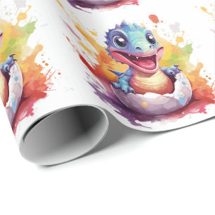 Papier Cadeau Aquarelle mignonne Bébé Dinosaure