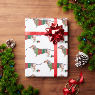 Papier Cadeau Aquarelle mignonne Dachshund Chien dans le saut de