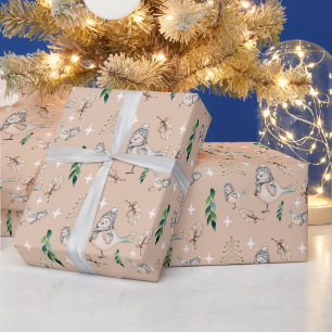 Papier Cadeau Aquarelle mignonne de Bruant de neige peinte à la