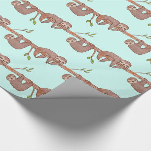 Papier Cadeau Aquarelle mignonne fentes bébé sur Motif d'arbre