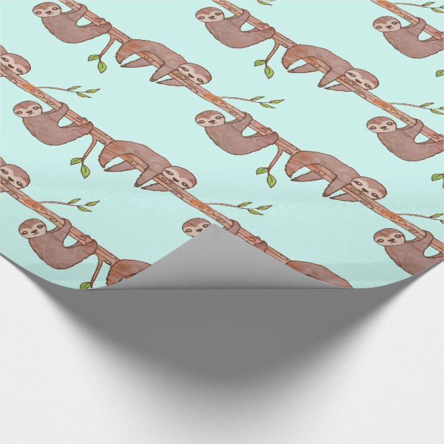 Papier Cadeau Aquarelle mignonne fentes bébé sur Motif d'arbre (Coin)
