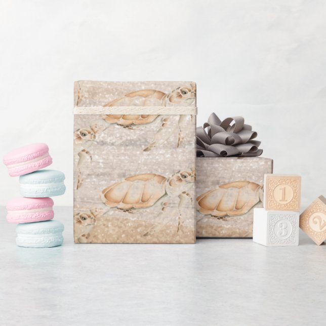 Papier Cadeau Aquarelle mignonne petit bébé Tortues de mer Art a (Baby Shower)