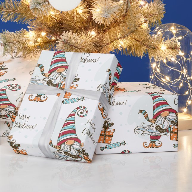 Papier Cadeau Aquarelle mignonne petit joyeux elfe de Noël Gnome (Vacances)