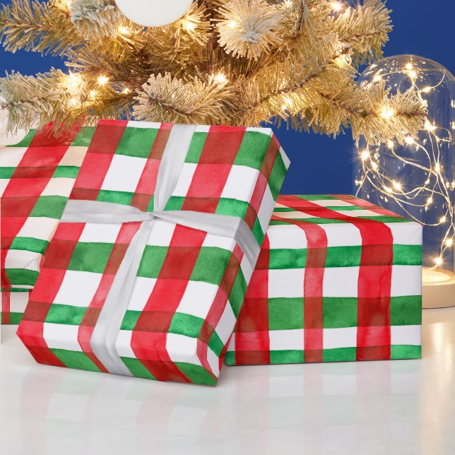 Papier Cadeau Aquarelle mignonne Rouge Vert Vacances Plaid Noël (Vacances)