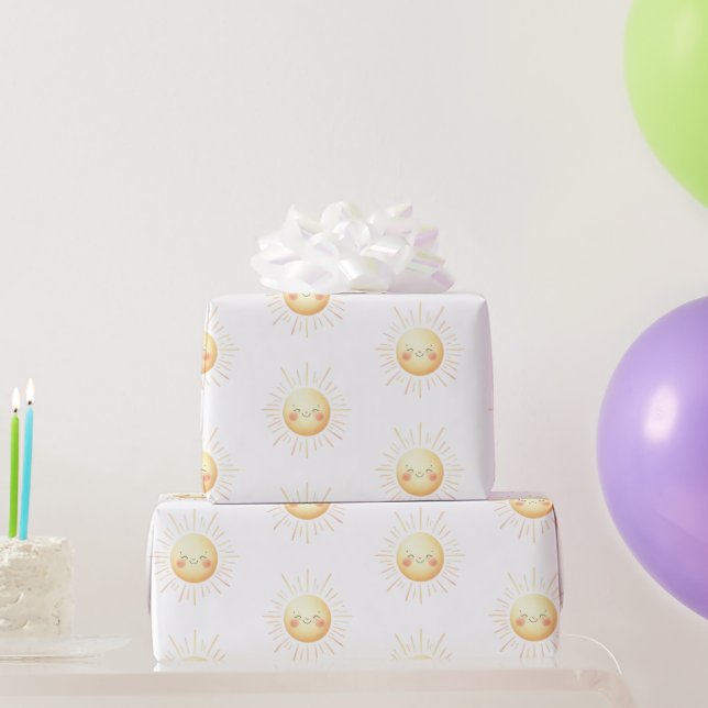 Papier Cadeau Aquarelle mignonne souriante Jaune soleil enfants (Cadeaux de fête)