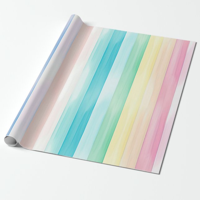 Papier Cadeau Aquarelle mignonne Verticale Pastel Arc-en-ciel ra (Déroulé)