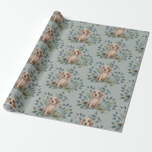 Papier Cadeau Aquarelle moderne Chien Chien Chien Floral Eucalyp