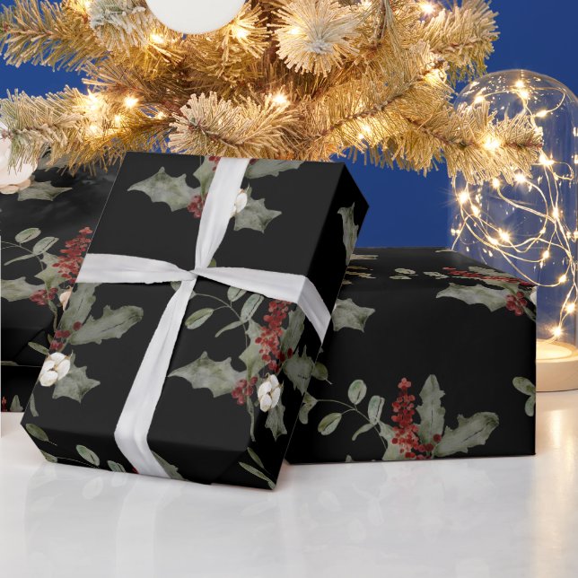 Papier Cadeau Aquarelle moderne Mistletoe d'hiver Rouge Vert (Vacances)