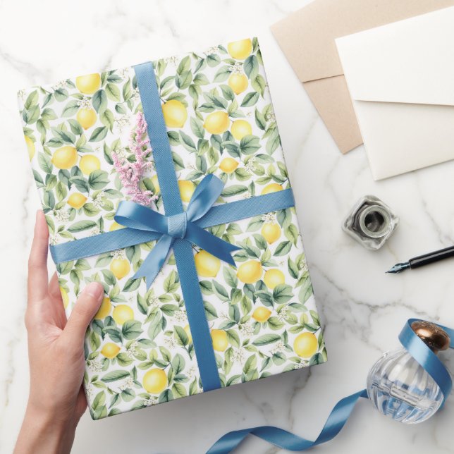 Papier Cadeau Aquarelle moderne Motif jaune citron (Cadeaux)