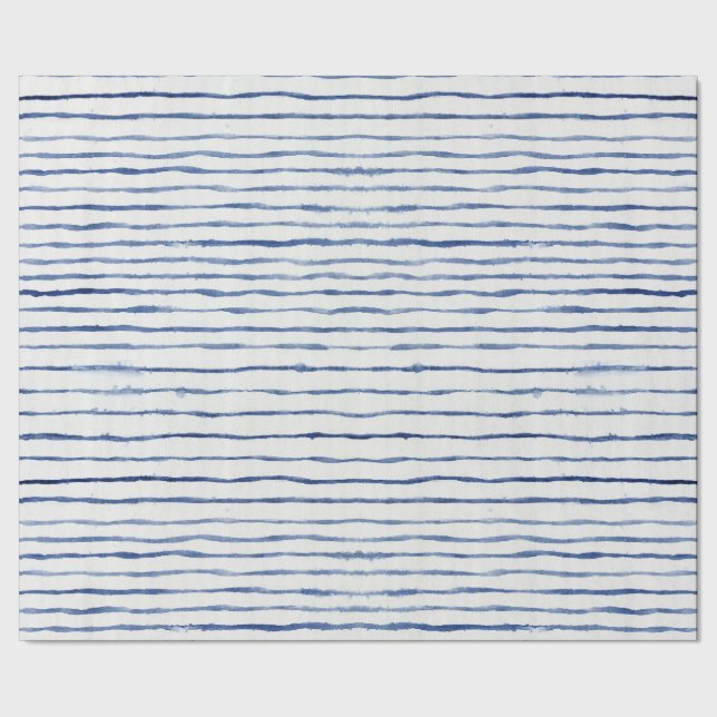 Papier Cadeau Aquarelle moderne Motif rayé bleu et blanc (Couture)