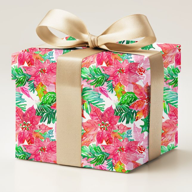 Papier Cadeau Aquarelle moderne Poinsettia Fleurs Noël (Créateur téléchargé)